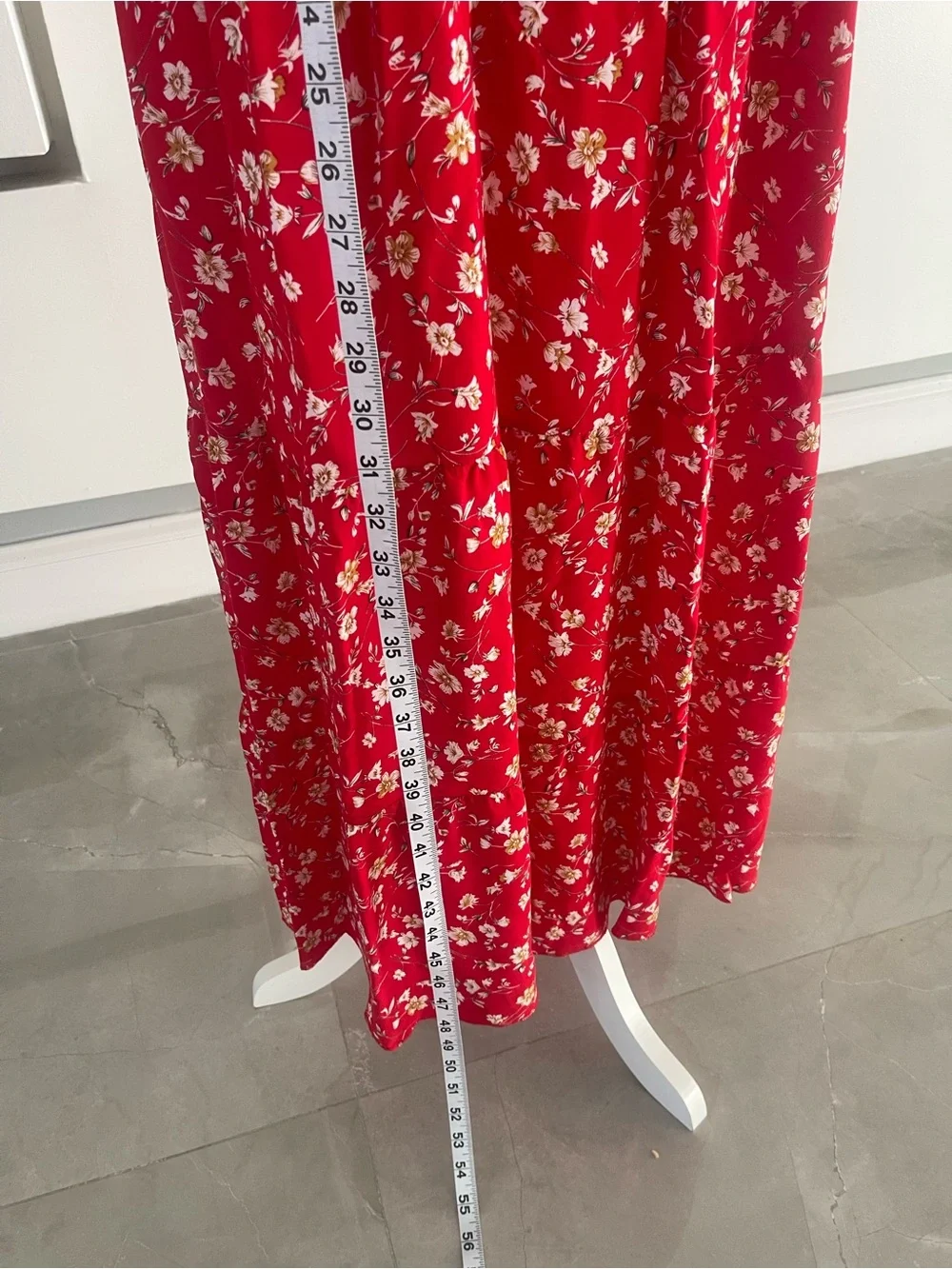 Anthropologie Red Floral Midi Dress with Puff Sleeves